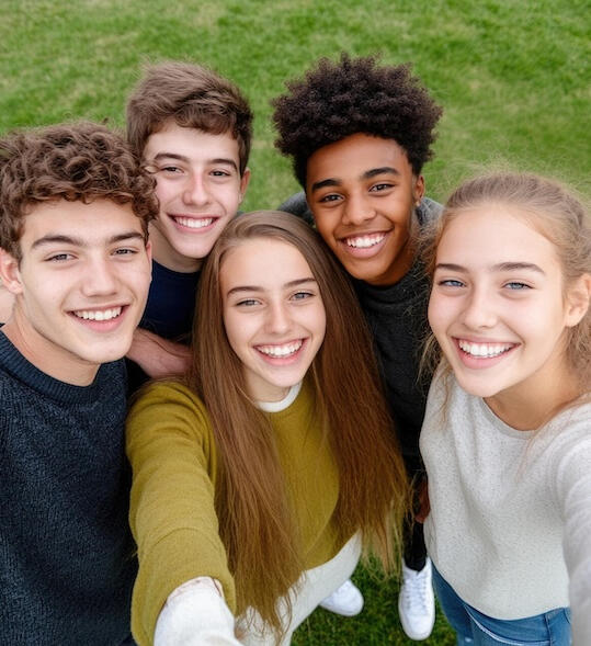 Original group friend photo before transformation into custom coloring page